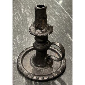 Vintage Cast Iron Candle Stick Holder Colonial Goth Scrooge Chamber Taper 8”